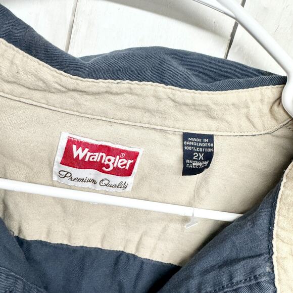 Wrangler Shirt Men 2X Dusty Blue Collared Long Sleeve Button Down Western Denim - Picture 2 of 5